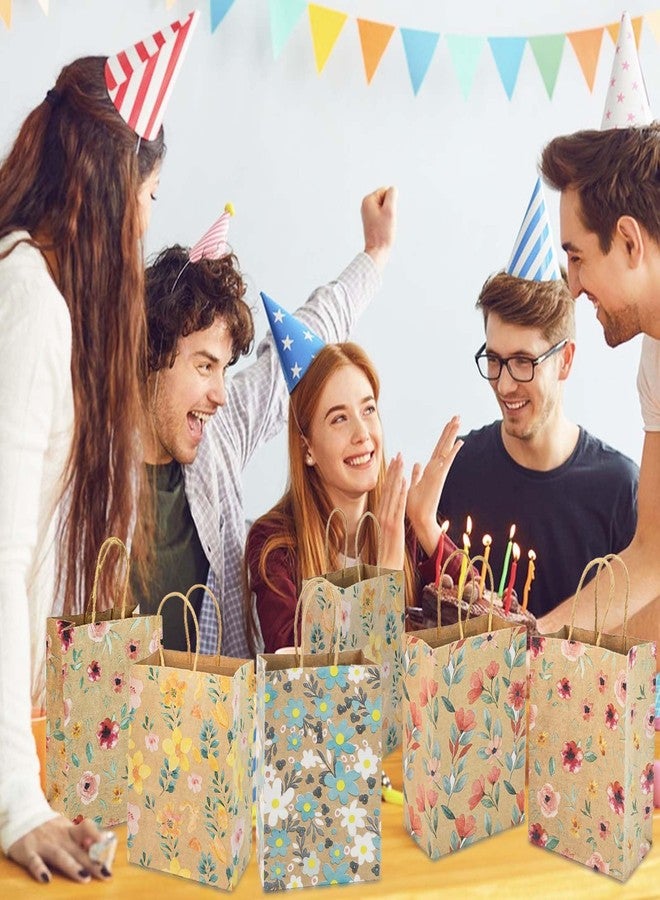 فوجاري فوغاري، ٢٤ كيس ورقي، أكياس هدايا بنقشة زهور ومقابض، أكياس هدايا صغيرة، أكياس تغليف هدايا البقالة لحفلات استقبال المولود الجديد، وحفلات الزفاف، وأعياد الميلاد. - Image 5